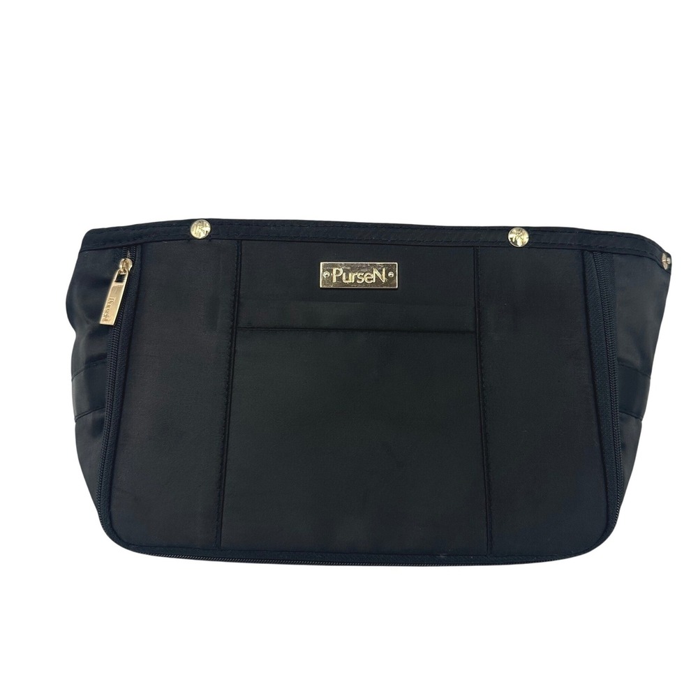 PurseN Purse Insert Womens One Size Black Travel Organizer Leopard Lining NWT